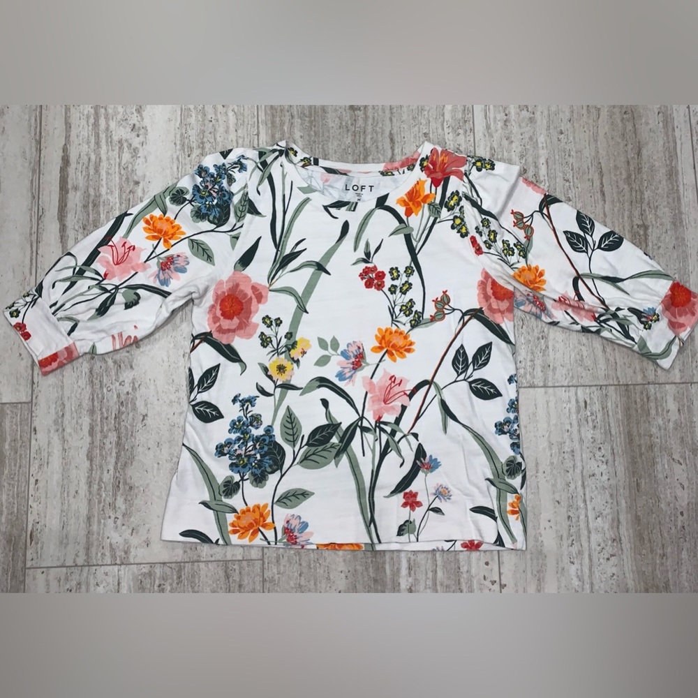 LOFT 3/4 Sleeve Floral Sweater